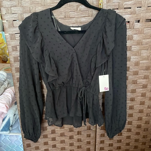 Black Sheer Ruffle Blouse (NWT) - Picture 1 of 5